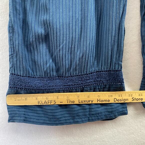 LUCKY BRAND Jumpsuit XS Indigo Striped Culotte V Neck Tie-Waist Cropped Blue - Picture 13 of 15
